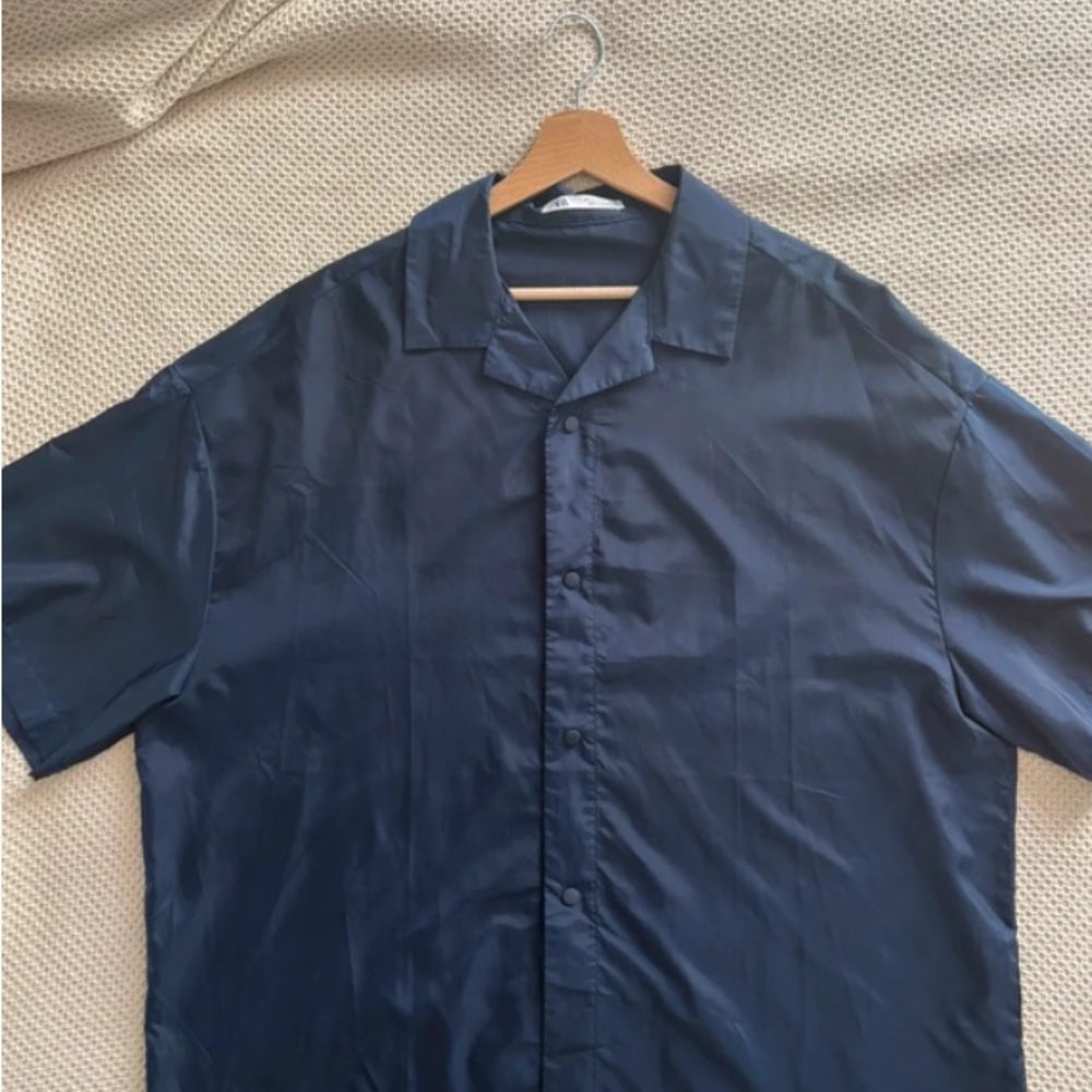H&M Navy Short-Sleeve Shirt Jacket